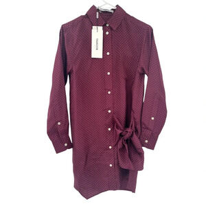 Thakoon Womens Silk Maroon Polka Dots Wrap Tie Shirt Dress Size XS NWT